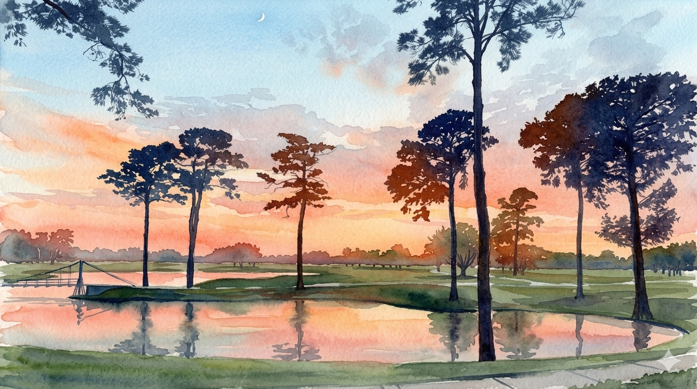 Lakeside Country Club watercolor at sunset